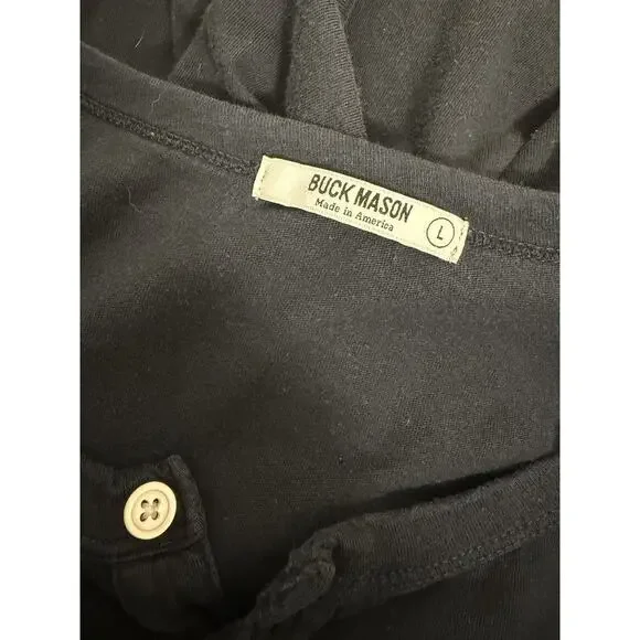 Buck Mason Long Sleeve Henley Black- Cotton - Picture 4 of 7